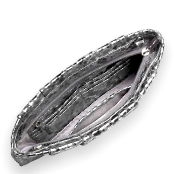 Nwt Michael Kors Daria Pleated Leather Clutch Metallic Silver Purse Handbag bag - Picture 2 of 6